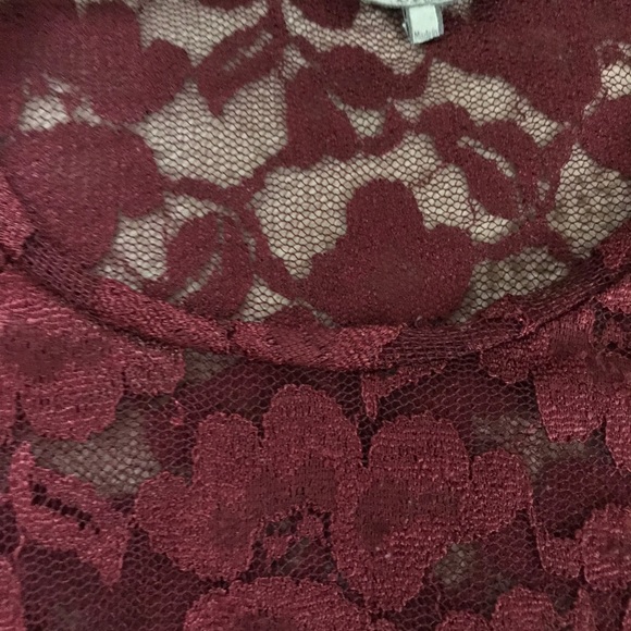 BKE Lace Wine-colored/Burgundy Long-sleeved Shirt - Picture 8 of 8